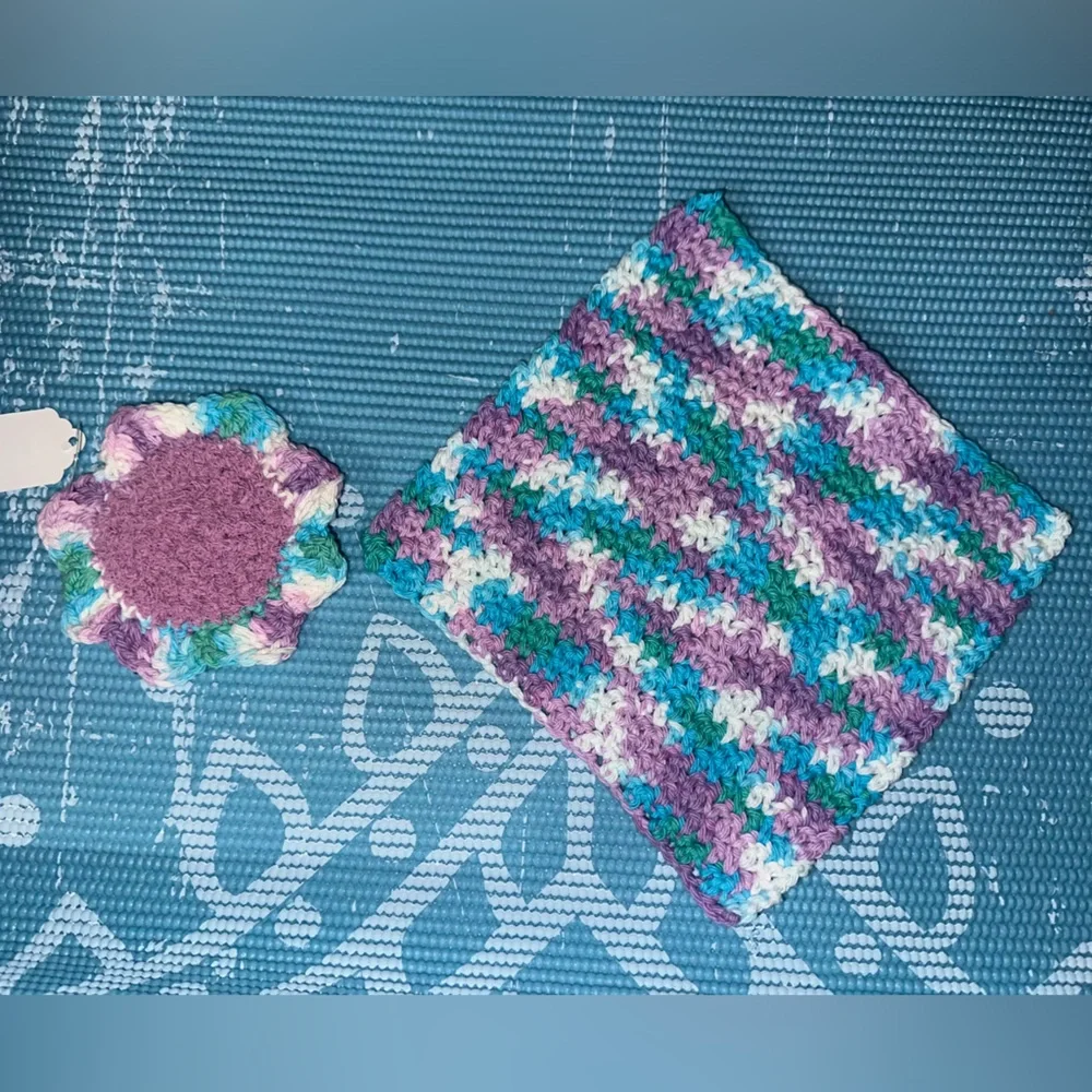 Blue and Purple Handmade Cotton Multi Use Washcloth Set
